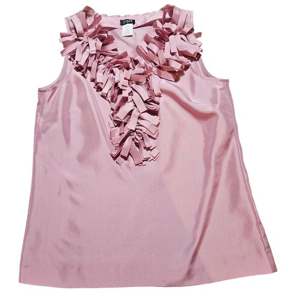 Silk J.Crew Women's Pastel Pink Ruffle Blouse Easter Spring top size 2 - Picture 4 of 12